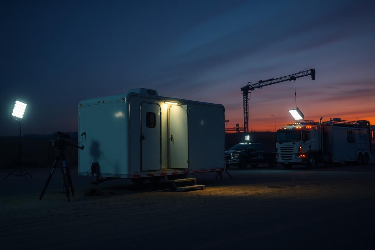 Luxury restroom trailer at film production